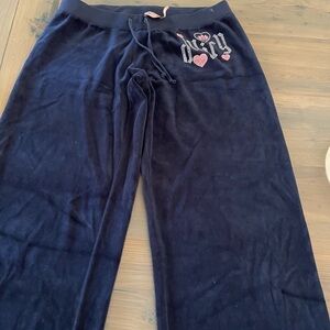 Juicy Couture Navy Velour Pants with Pink Rhinestones